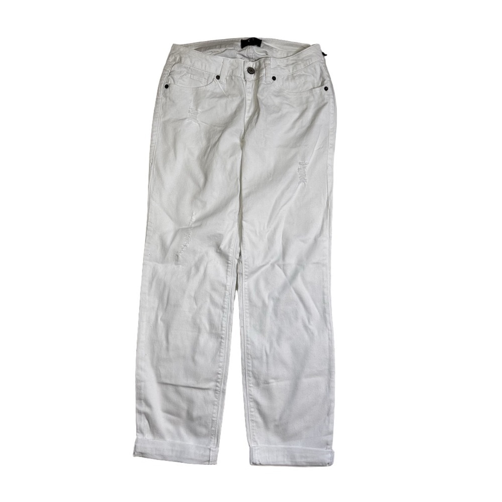 G by Giuliani White Denim Jeans Size 4 Slight Distressing on Legs Cuffed Pockets